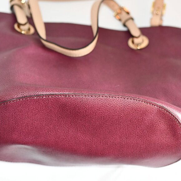 Pre-Owned Michael Kors Pebbled Leather Tote – Burgundy – Gold MK Charm – Adjusta - Picture 6 of 7